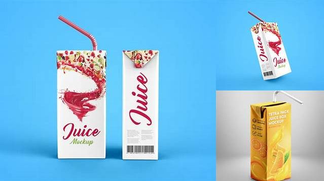 8454+ Juice Box PSD Mockup Front View High-Angle Shot Fully Customizable Photoshop Freebie