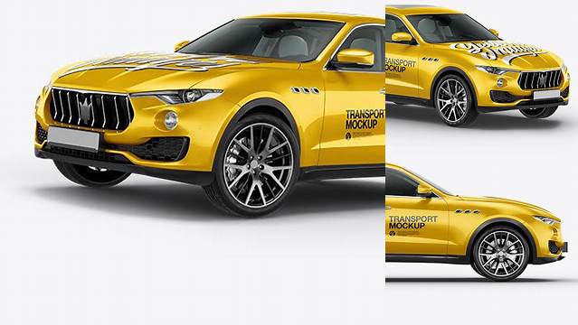 8454+ Mid-Size Luxury Crossover SUV PSD Mockup Half Side View Customizable PSD Templates