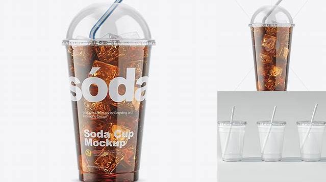 8456+ Transparent Plastic Soda Cup With Ice PSD Mockup Unique High-Resolution PSD