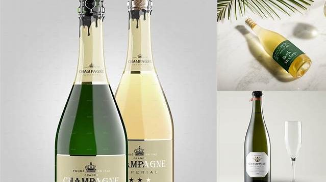 8457+ Antique Green Bottle With White Champagne PSD Mockup Exclusive PSD Design Freebie