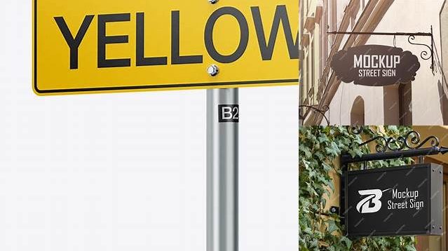 8457+ Glossy Street Sign PSD Mockup Half Side View Versatile and Modern PSD Mockup