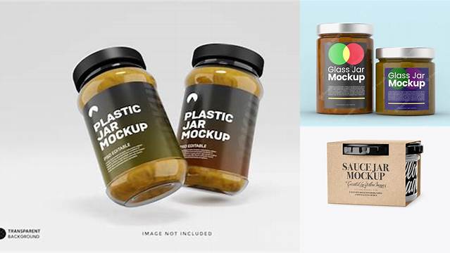 846+ Clear Glass Sauce Jar in Paperboard Sleeve PSD Mockup Free PSD Mockup Resource