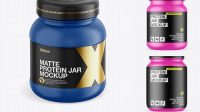 8461+ Matte Protein Jar PSD Mockup Front View High-Angle Shot Editable Graphic Free PSD