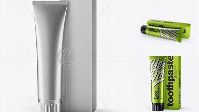 8464+ Matte Metallic Toothpaste Tube & Paper Box PSD Mockup Free PSD