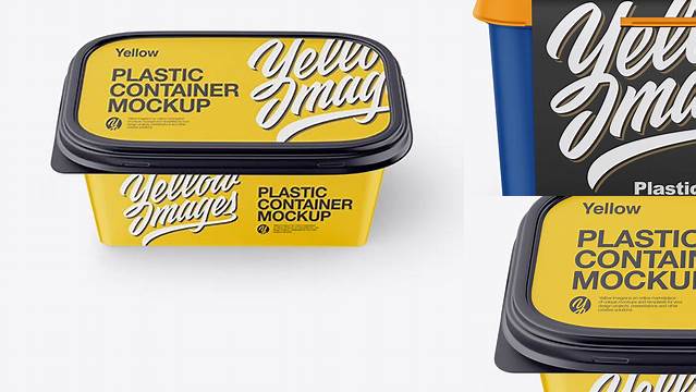 8467+ Matte Plastic Container with Label PSD Mockup Front View High Angle Shot Elegant Photoshop Mockup