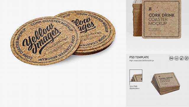 8468+ Stack of Cork Beverage Coasters PSD Mockup Elegant PSD Mockup