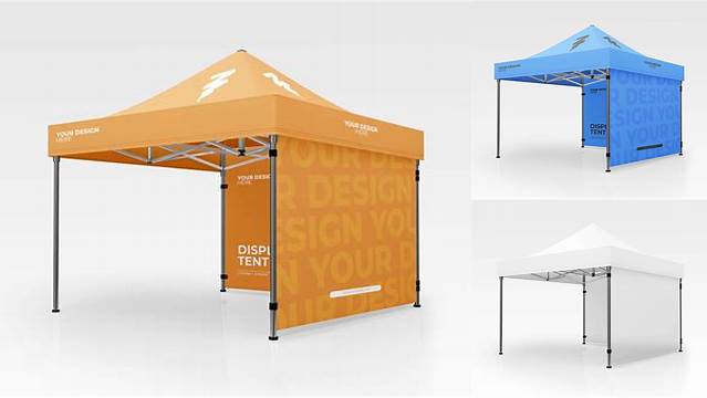 8470+ Display Tent with One Wall PSD Mockup Front View High-End Creative PSD Template