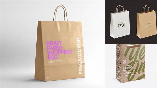 8472+ Kraft Paper Shopping Bag PSD Mockup Halfside View High Angle Shot Download Free Editable PSD Template