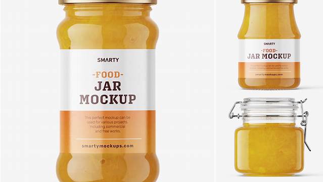 8477+ Clear Jar with Yellow Jam PSD Mockup Smart Design Template Free