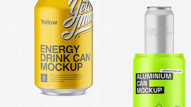 8480+ 330ml Aluminium Can With Matte Finish PSD Mockup Eye-Level Shot Modern PSD Templates