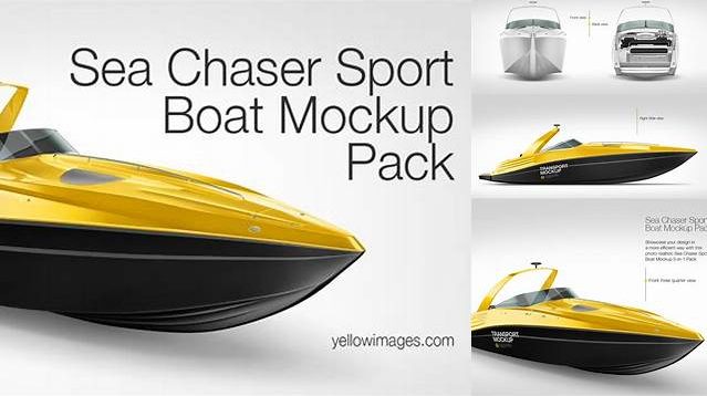 8480+ Sea Chaser Sport Boat PSD Mockup Back view Creative Free PSD Graphic Design