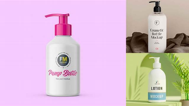 8481+ Cosmetic Bottle with Lotion Pump PSD Mockup Unique and Creative Free PSD File