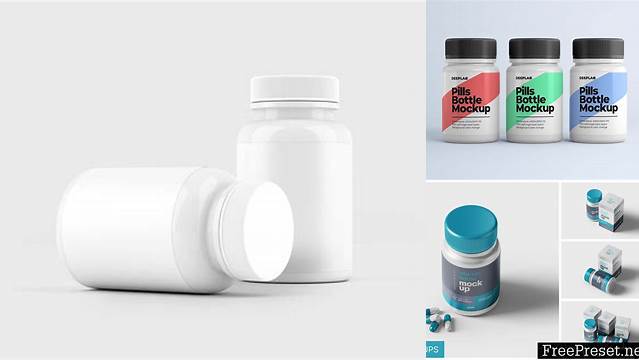 8483+ Blue Pills Bottle PSD Mockup Front View High-Angle Shot Smart Object PSD Template