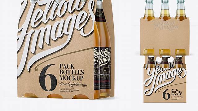 8483+ Kraft Paper 6 Pack Beer Bottle Carrier PSD Mockup Advanced Photoshop Template