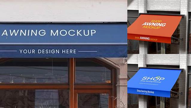 8486+ Awning PSD Mockup High-Angle Shot Editable Graphic Free PSD