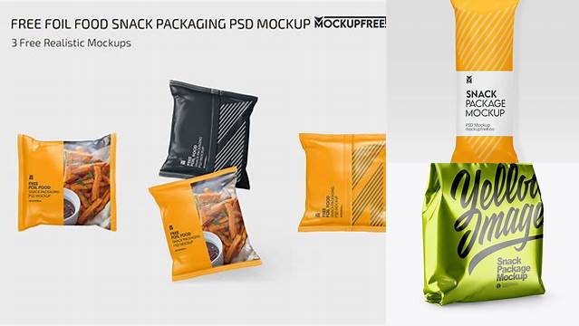 8488+ Square Metallic Snack Package PSD Mockup Front View Professional PSD Mockup