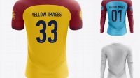 8492+ Men’s Soccer Team Jersey LS PSD Mockup Back View Advanced and Editable PSD Template Free