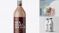 8496+ 1L Clear Glass Bottle with Milk Shake PSD Mockup Professional Design PSD