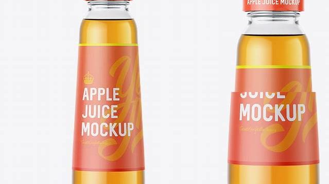 8496+ 300ml Clear Glass Bottle with Apple Juice PSD Mockup Professional PSD Mockup