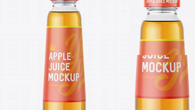 8496+ 300ml Clear Glass Bottle with Apple Juice PSD Mockup Professional PSD Mockup