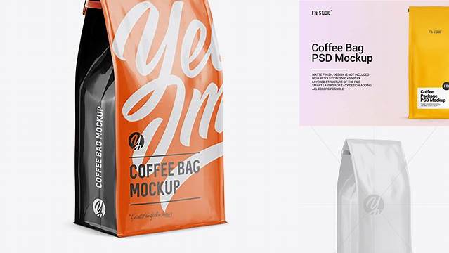 8498+ Glossy Paper Coffee Bag with a Tin-Tie PSD Mockup Halfside View Premium Free Graphic Resource