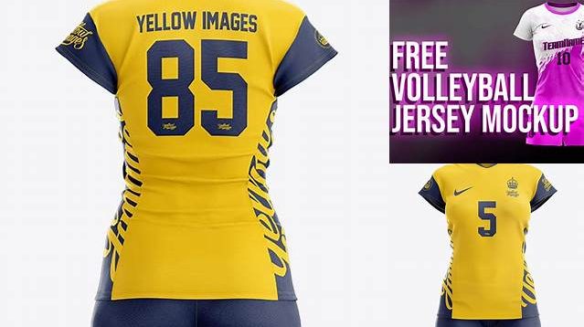 8498+ Women’s Volleyball Kit with V-Neck Jersey PSD Mockup Back View Free PSD Mockup Resource