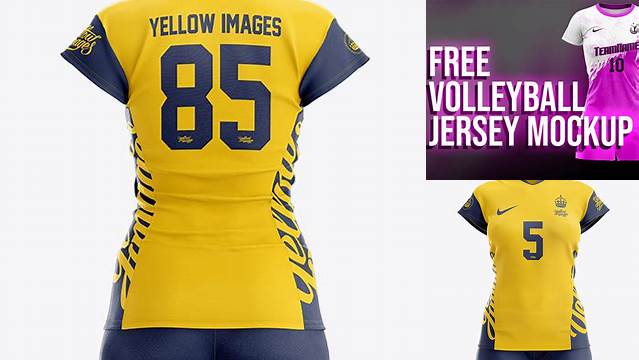 8498+ Women’s Volleyball Kit with V-Neck Jersey PSD Mockup Back View Free PSD Mockup Resource