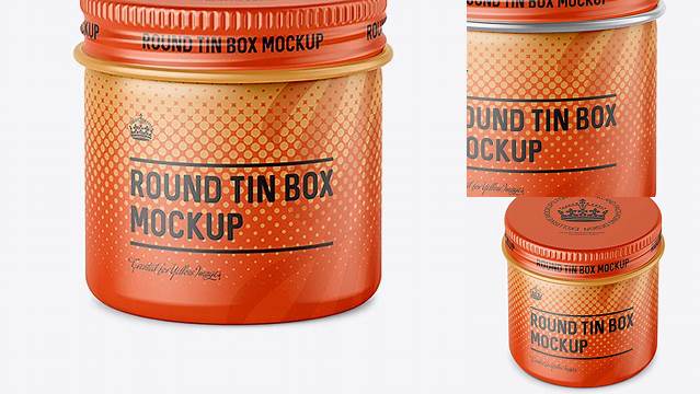 850+ 50ml Round Tin Box with Matte Finish PSD Mockup High-Angle Shot Smart Editable Design Mockup