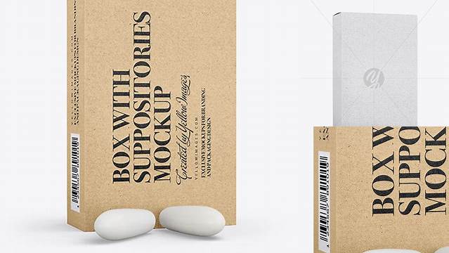 851+ Kraft Box With Suppositories PSD Mockup Half Side View Smart Object-Based PSD Template Free