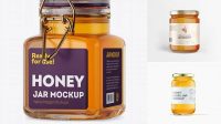 8518+ Creamed Honey Glass Jar PSD Mockup Halfside View Editable Mockup PSD