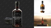 8518+ Dark Green Glass Bottle with Whisky PSD Mockup Exclusive PSD Design Freebie