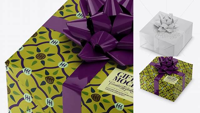 8518+ Matte Gift Box with Glossy Bow PSD Mockup High-Resolution Graphic