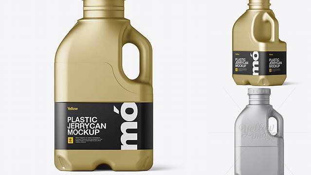 8520+ Metallic Jug With Paper Label PSD Mockup Half Side View Fully Customizable Mockup PSD Free