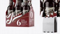 8523+ White Paper 6 Pack Amber Bottle Carrier PSD Mockup Halfside View High Angle Fully Editable Photoshop PSD Free Download