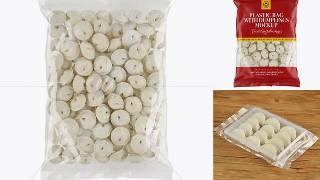 8526+ Clear Plastic Bag With Dumplings & Matte Finish PSD Mockup Exclusive Layered PSD Mockup