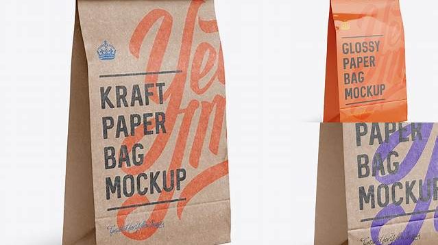 8529+ Glossy Kraft Paper Food/Snack Bag PSD Mockup Front View Exclusive Free Creative Mockup File