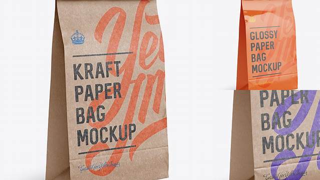 8529+ Glossy Kraft Paper Food/Snack Bag PSD Mockup Front View Exclusive Free Creative Mockup File