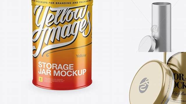 8530+ Metallic Storage Jar PSD Mockup Front View High-Angle Shot Custom PSD Mockup Template