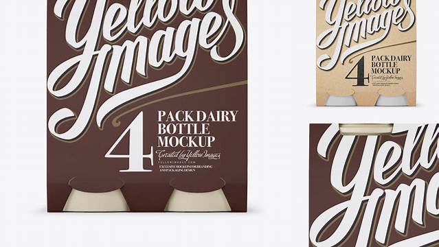 8531+ 4 Pack Matte Dairy Bottle PSD Mockup Front View Fully Customizable Mockup PSD Free