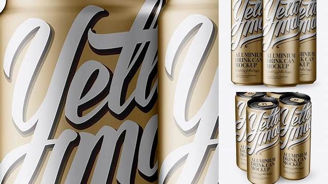 8532+ 4 Matte Metallic Aluminium Cans PSD Mockup Half Side View High Angle Shot Download Free Premium Design PSD