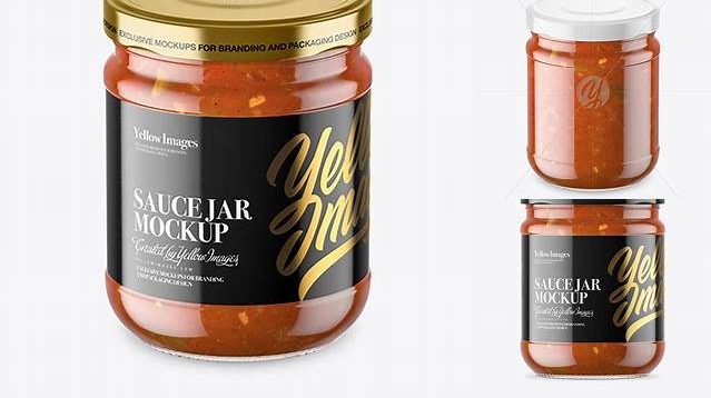 8535+ Clear Glass Taco Sauce Jar PSD Mockup Fully Editable Photoshop PSD Free Download