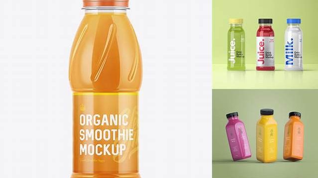 8536+ Plastic Bottle with Mango Smoothie PSD Mockup Stylish Free PSD