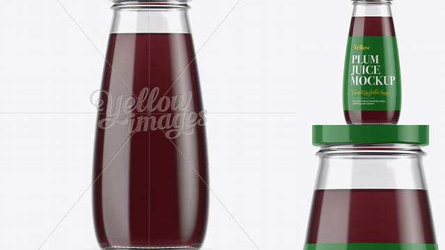 8538+ 330ml Clear Glass Plum Juice Bottle PSD Mockup Creative Layered Design File