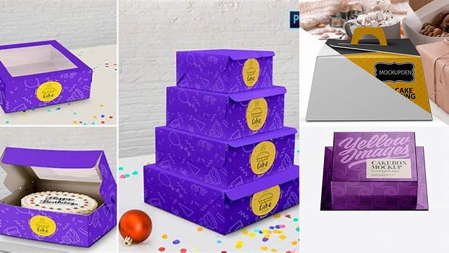 8539+ Metallic Cake Box PSD Mockup Front View Advanced and Editable PSD Template Free