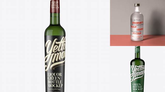 8540+ Green Glass Liquor Bottle PSD Mockup Front View Custom Mockup Graphic Design