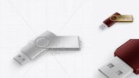 8550+ Open Metallic USB Flash Drive PSD Mockup Halfside View High-Angle Shot Creative Design Mockup