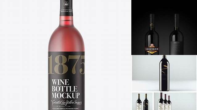 8553+ Red Frosted Glass Bottle With Wine PSD Mockup Free Graphic Mockup PSD