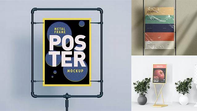 8554+ Metallic Frame Poster Stand PSD Mockup Front View Easy Editable