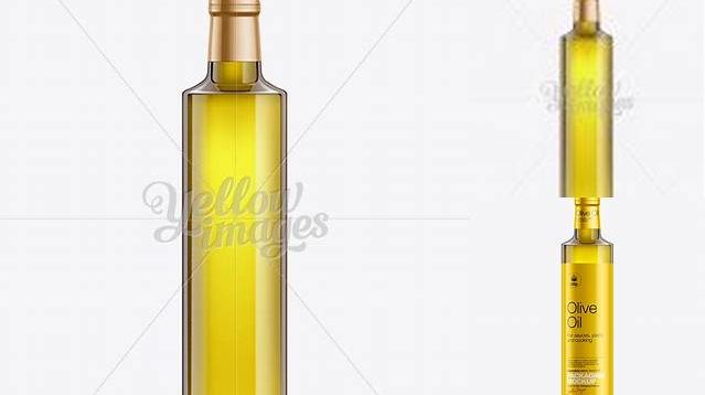 8557+ 500ml Clear Glass Olive Oil Bottle with Shrink Band PSD Mockup Unique High-Resolution Design Freebie