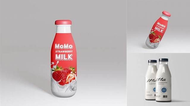 8557+ Clear Glass Bottle With Strawberry Milk PSD Mockup Smart PNG Image